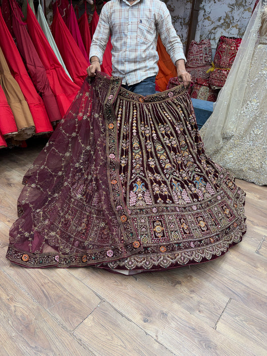 Dark Maroon Peacock Bridal Lehenga