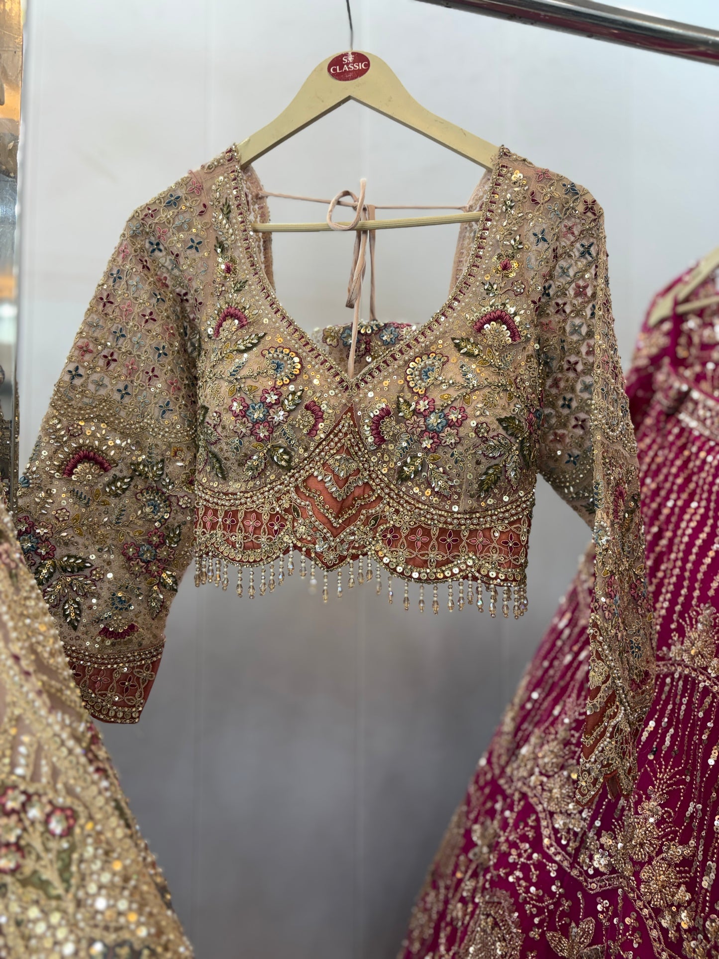 Beautiful Beige Golden Crop top Lehenga