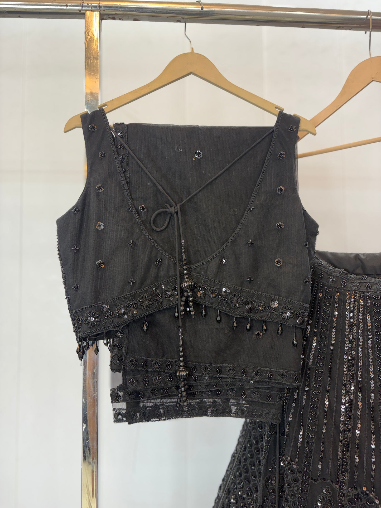 Fantastic black on black Monotone crop top Lehenga