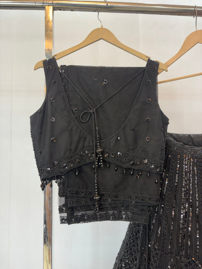 Fantastic black on black Monotone crop top Lehenga