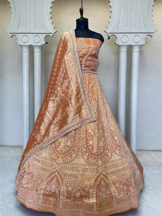 Rust Golden Designer Crop Top Lehenga 2210