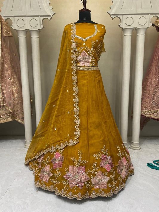 Yellow Haldi Mehendi Crop Top Lehenga 2216