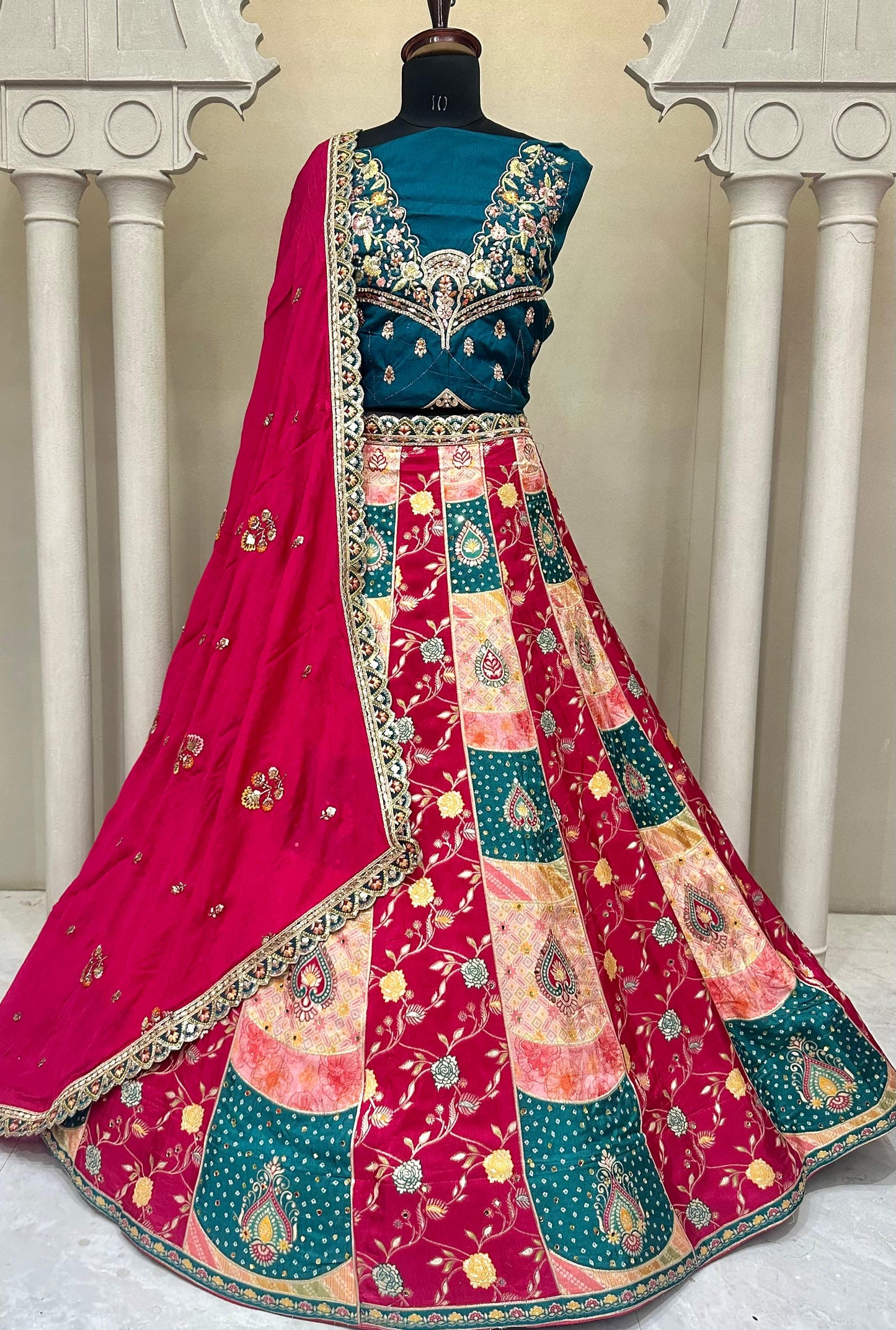 Green Pink Multikali Designer Lehenga 2226