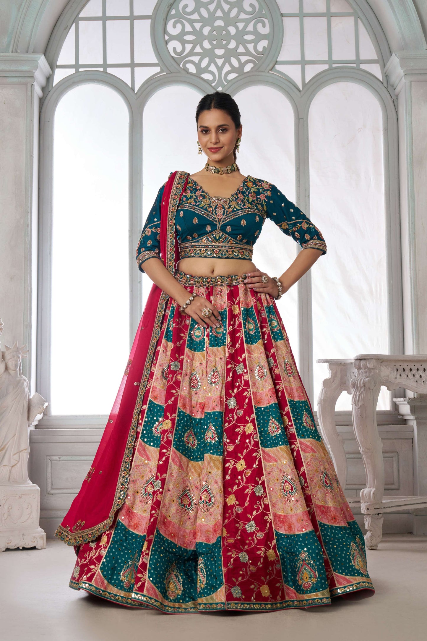 Green Pink Multikali Designer Lehenga 2226