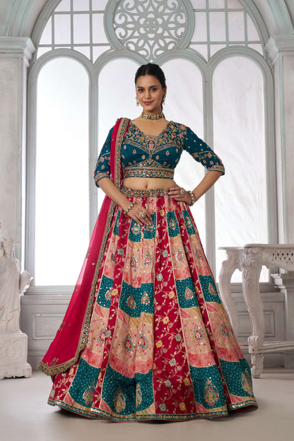 Green Pink Multikali Designer Lehenga 2226
