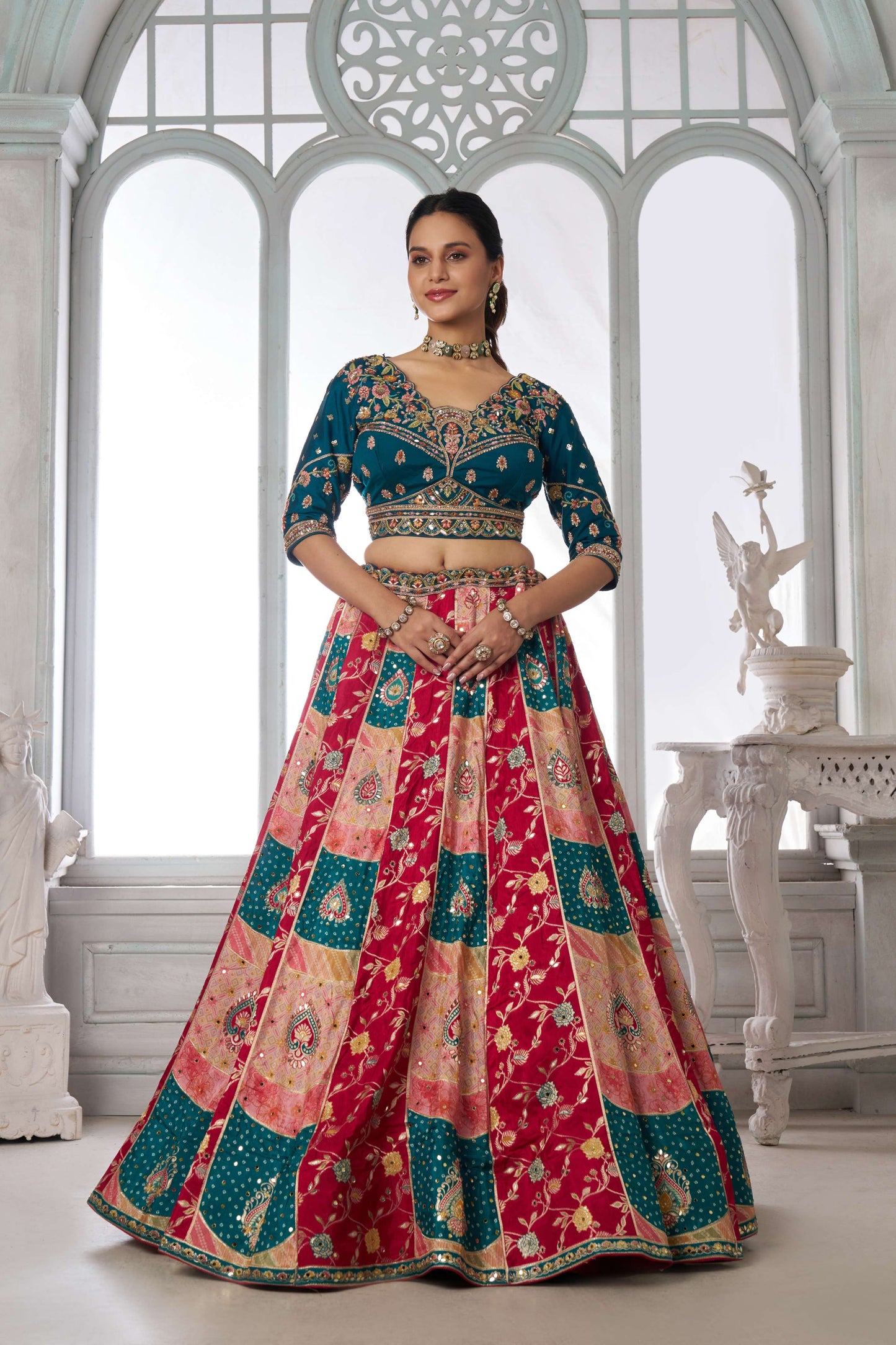 Green Pink Multikali Designer Lehenga 2226