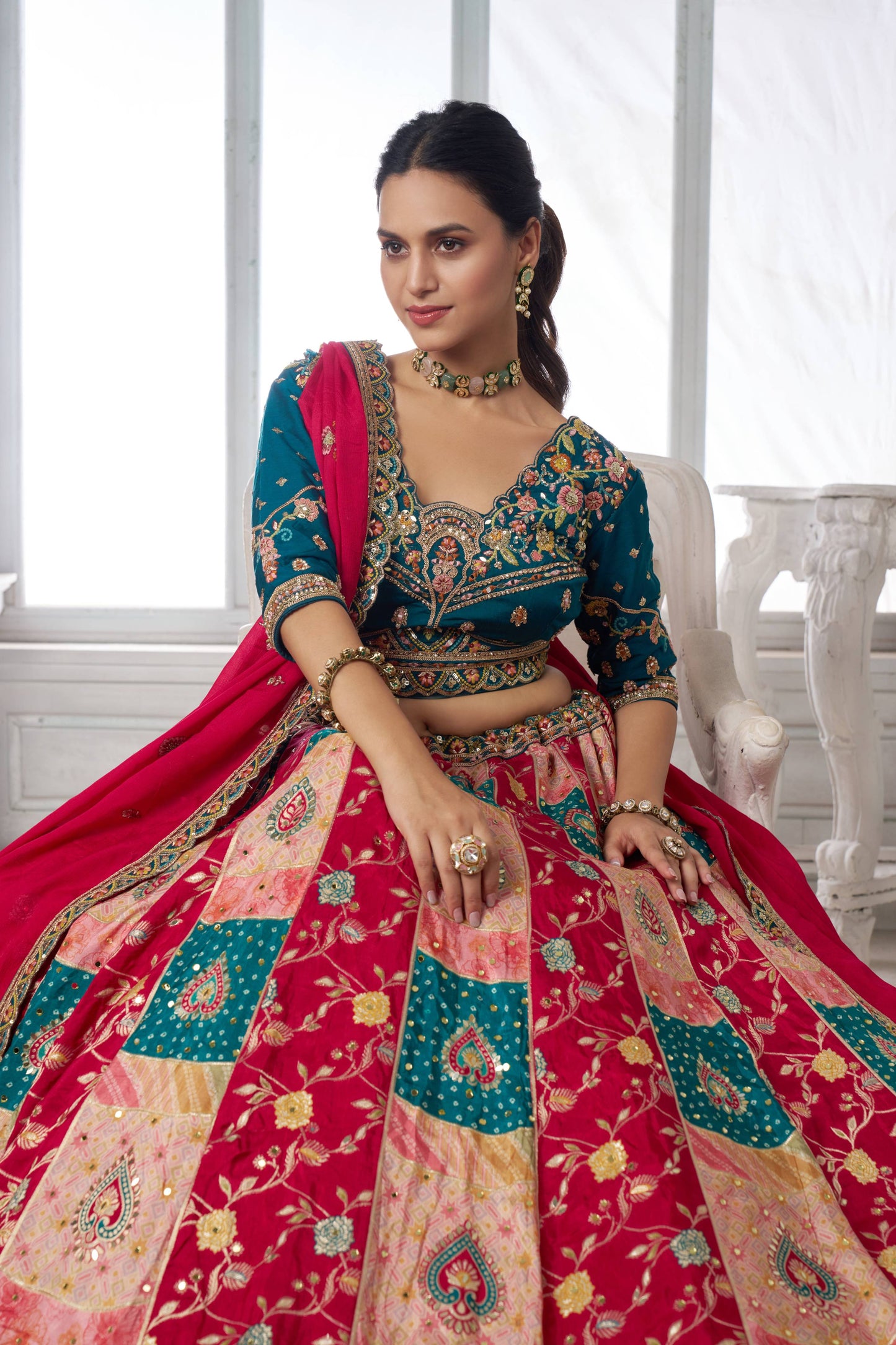 Green Pink Multikali Designer Lehenga 2226