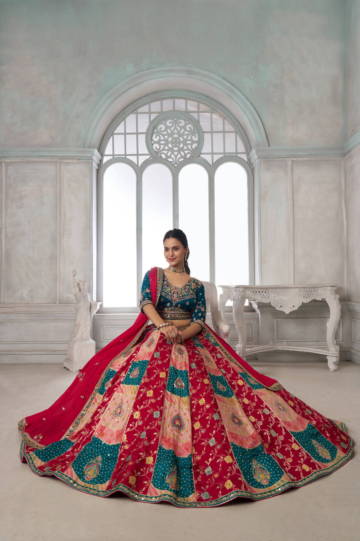 Green Pink Multikali Designer Lehenga 2226