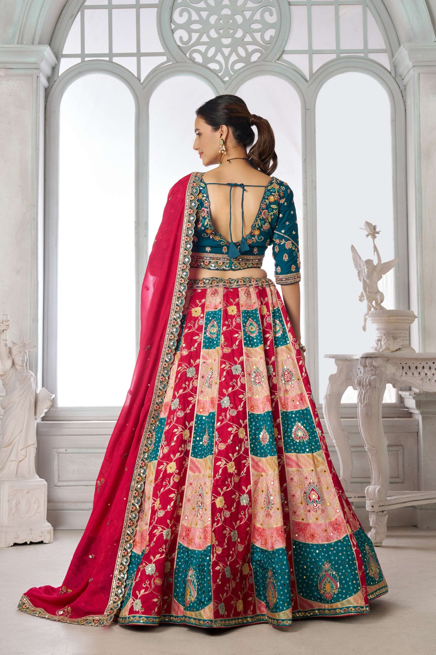 Green Pink Multikali Designer Lehenga 2226