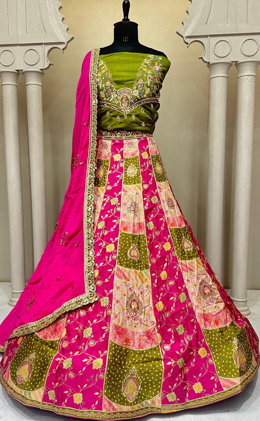 Green Pink Multikali Designer Lehenga 2226