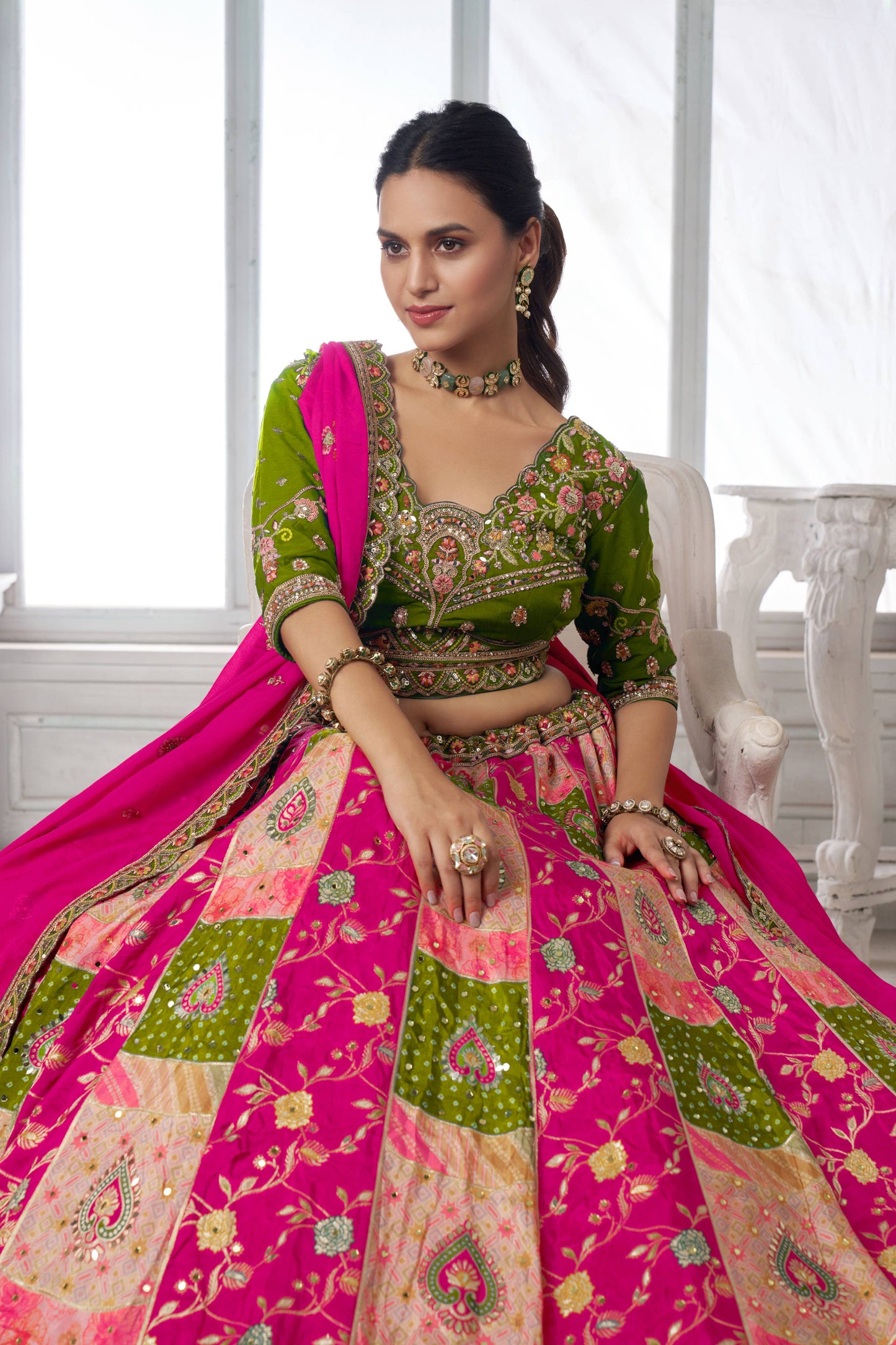 Green Pink Multikali Designer Lehenga 2226