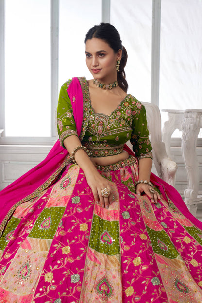 Green Pink Multikali Designer Lehenga 2226