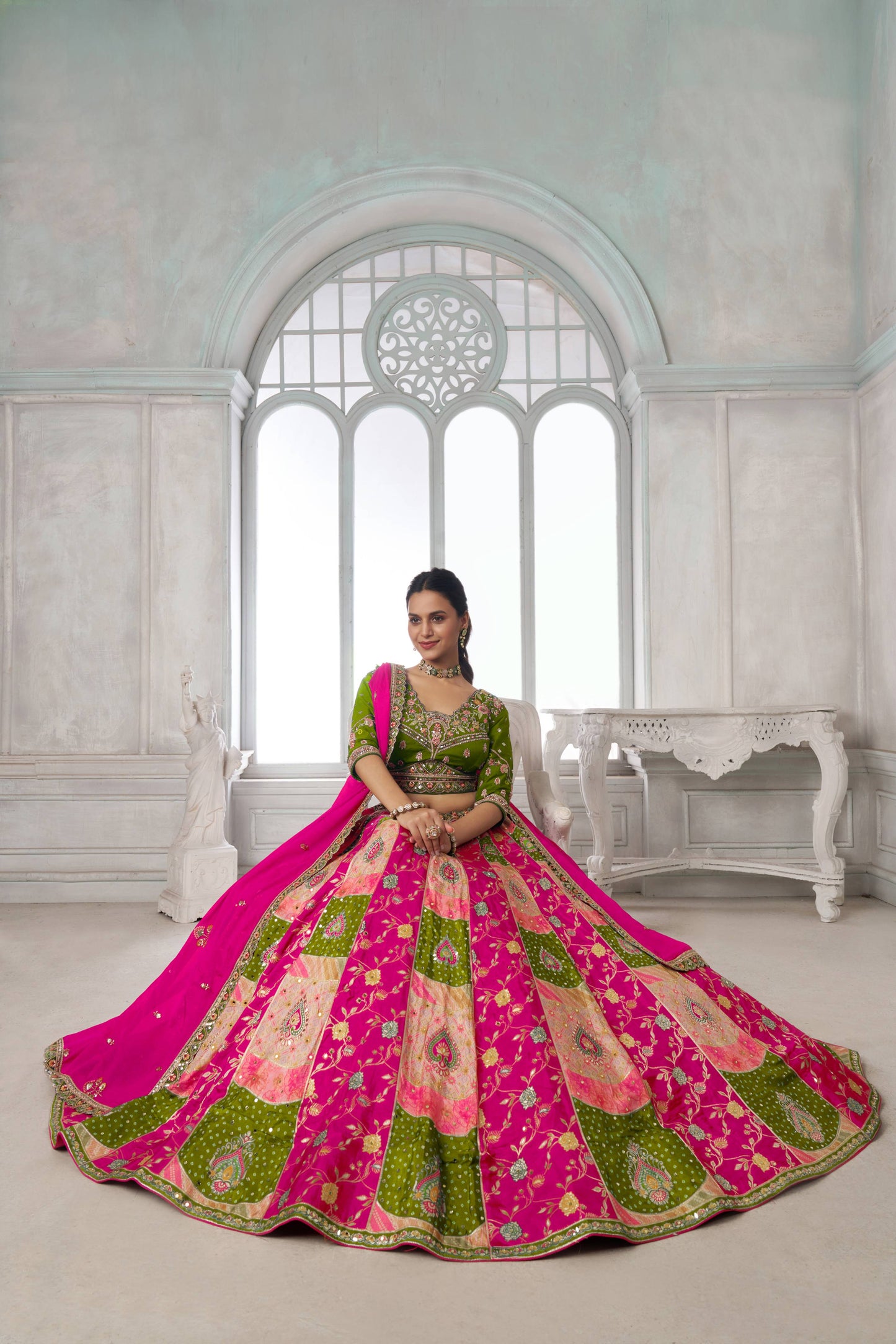 Green Pink Multikali Designer Lehenga 2226