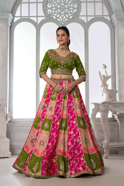 Green Pink Multikali Designer Lehenga 2226