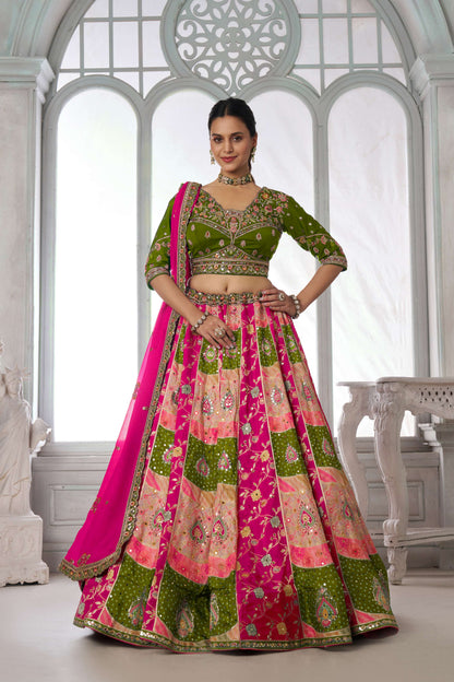Green Pink Multikali Designer Lehenga 2226