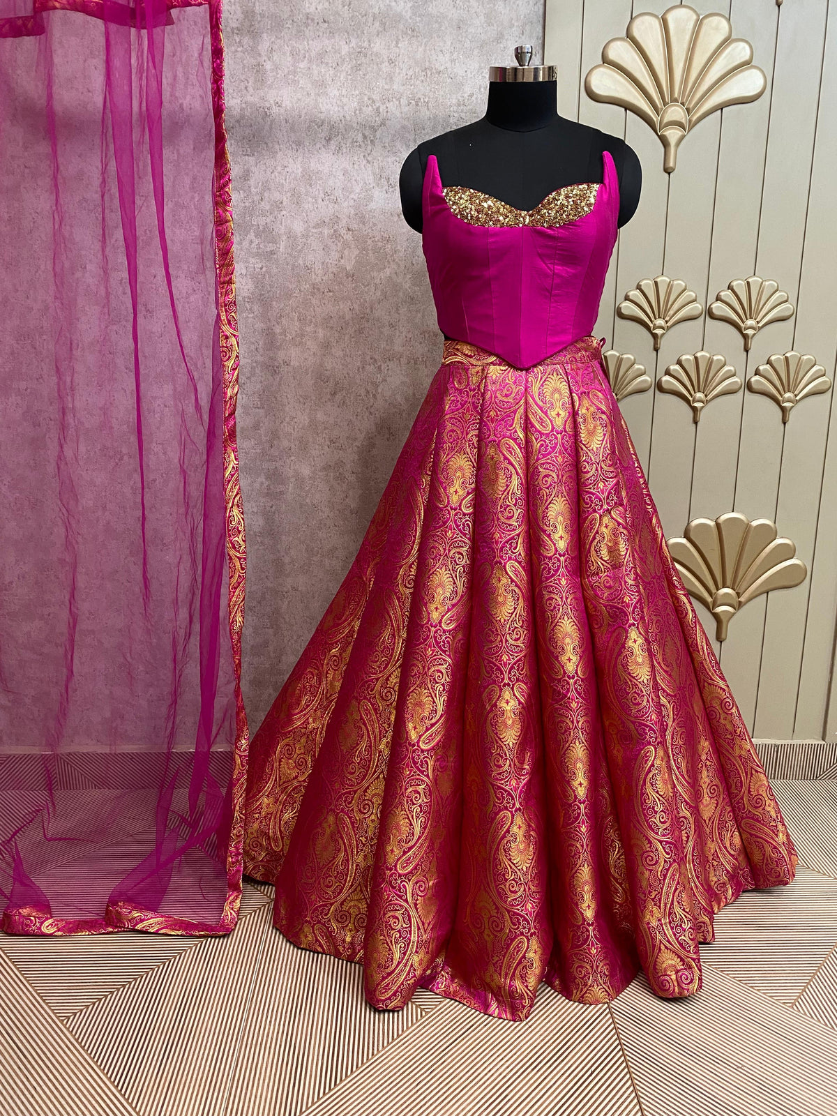 Pink crop top lehenga