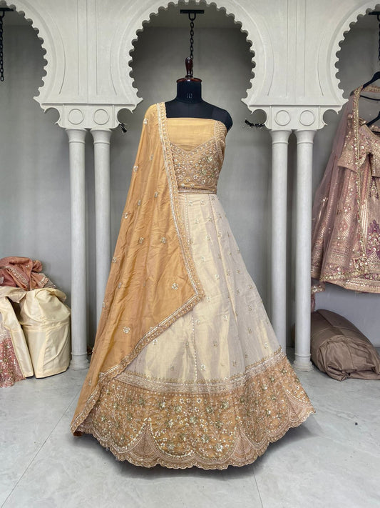 White Mustard Double Shade Crop Top Lehenga 2238