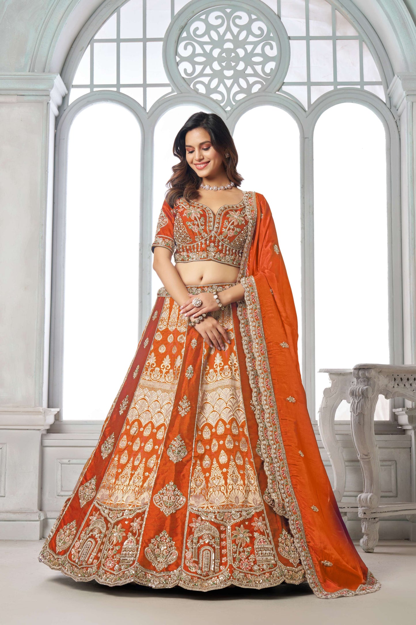 Rust Orange Designer Lehenga 2250