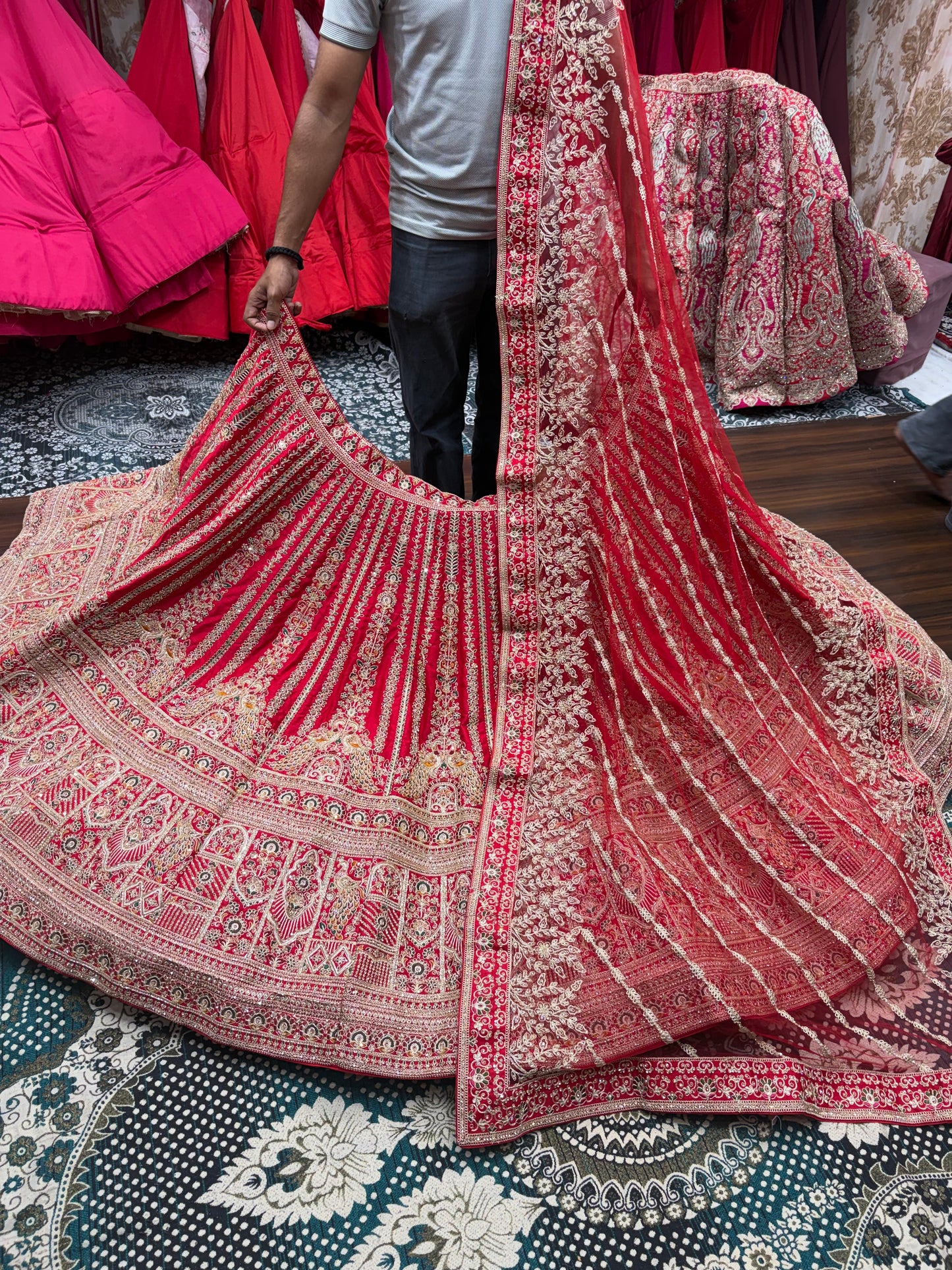 Rani Pink Peacock Bridal Lehenga - Shopping World