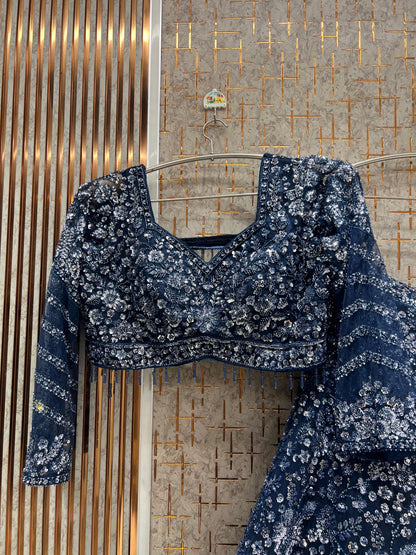 Blue Crop top Lehenga