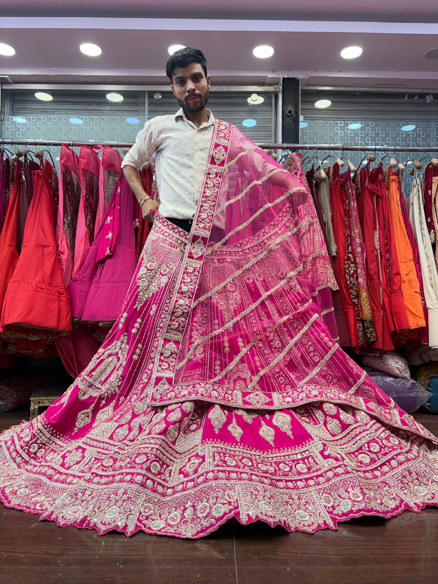 Lavishing Rani pink zardozi dabka handwork handmade bridal Lehenga