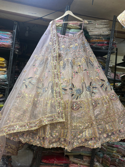 Lavishing pink peacock Crop Top Lehenga