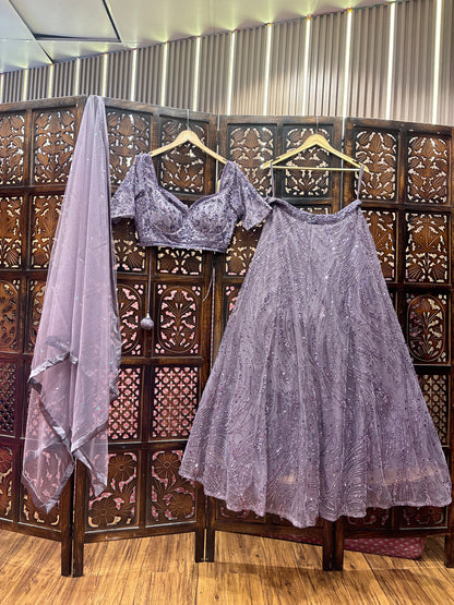 Designer purple lavend lilac crop top Lehenga