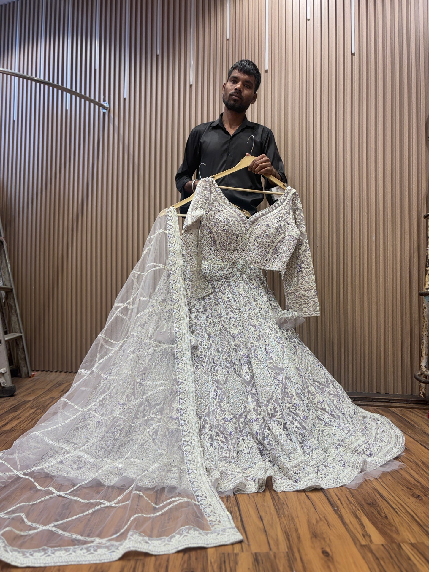 Majestic white crop top Lehenga