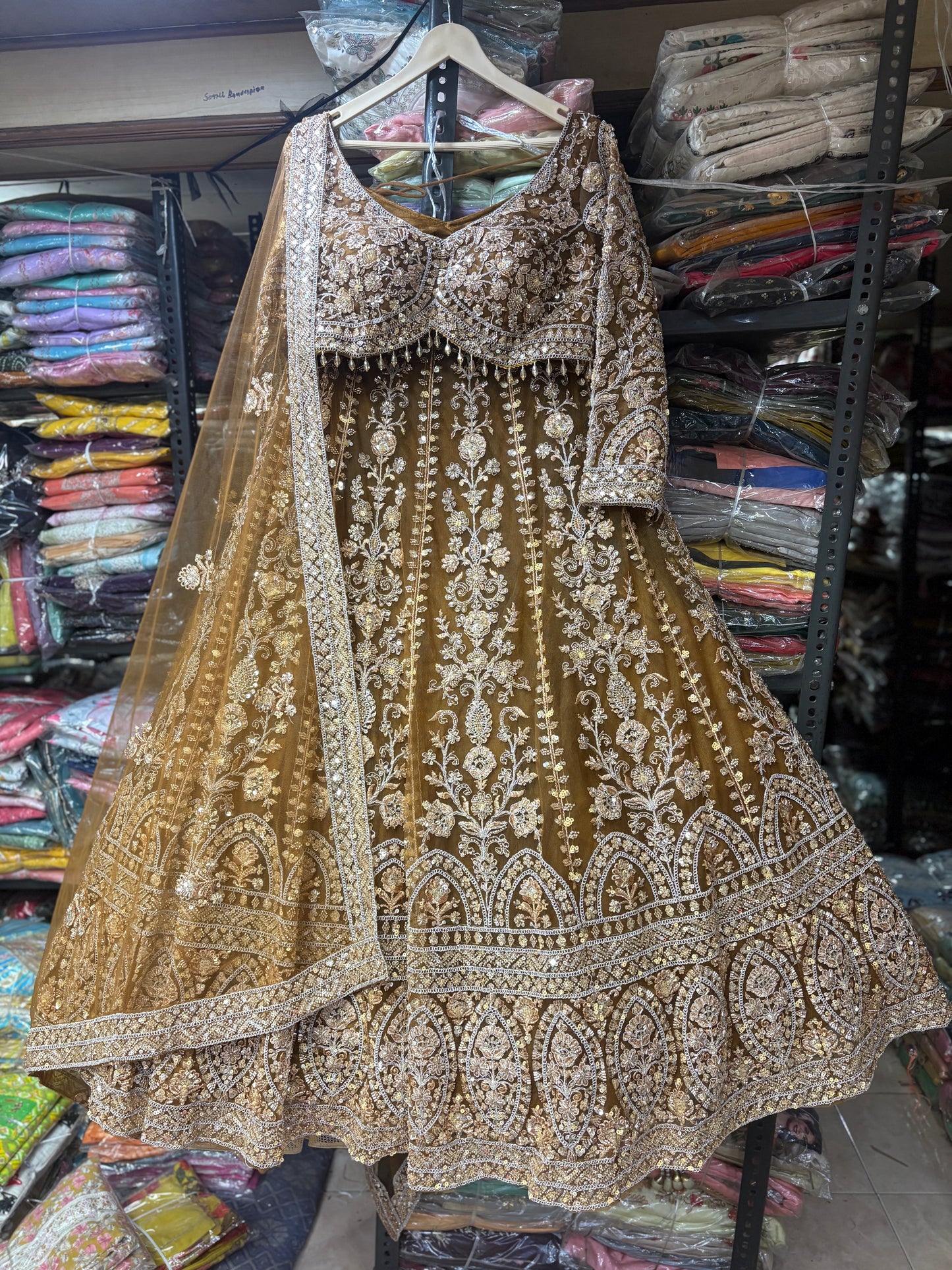 Glamorous mustard yellow crop top Lehenga