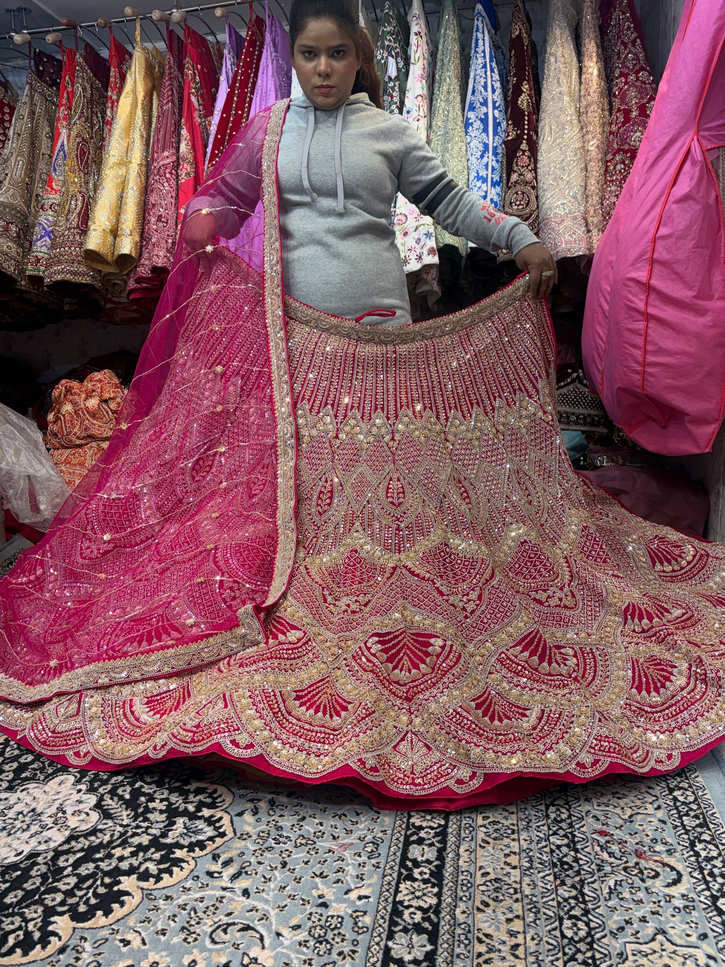 Designer Hot pink Mirror work Lehenga