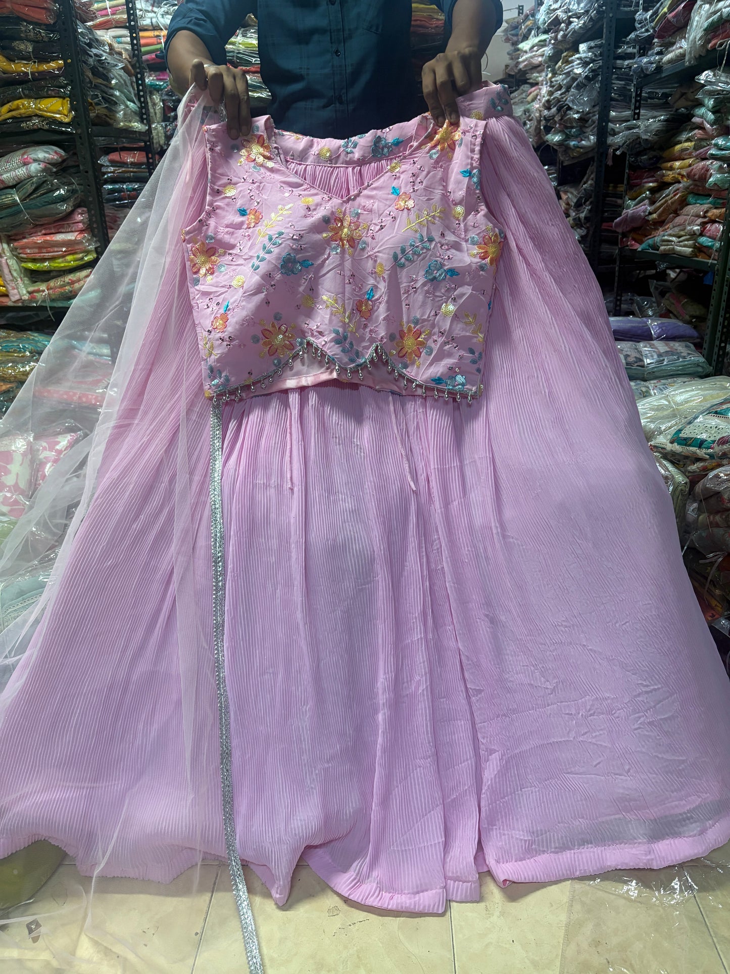 Eye catching pink crop top Lehenga