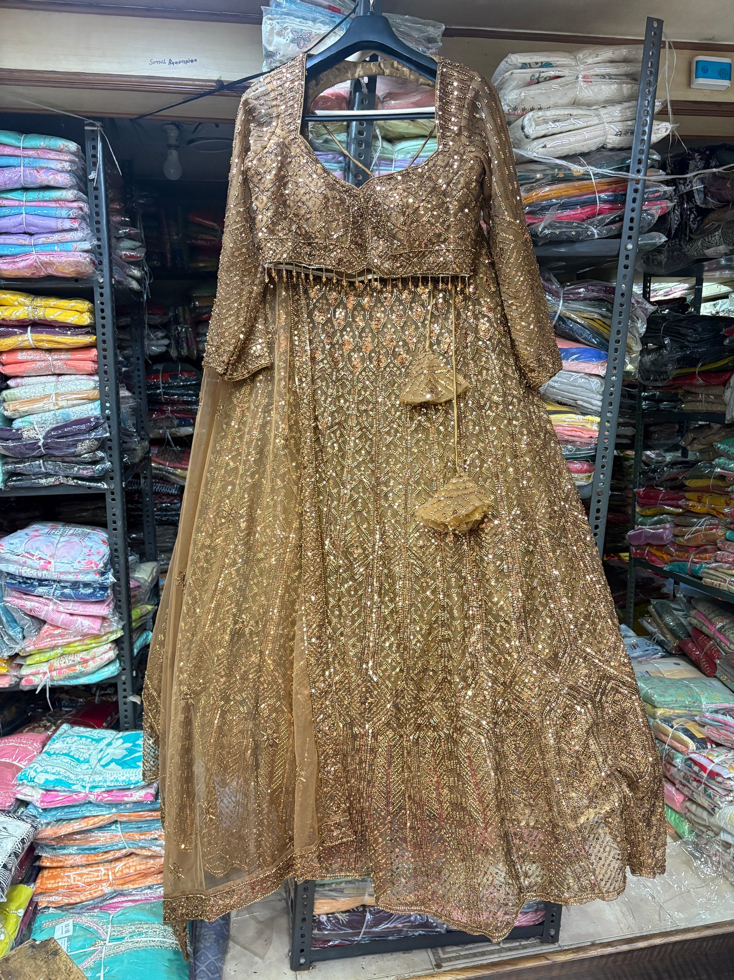 Stunning golden on golden Monotone Crop top Lehenga