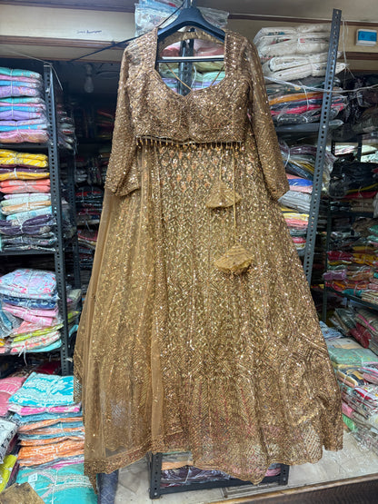 Stunning golden on golden Monotone Crop top Lehenga