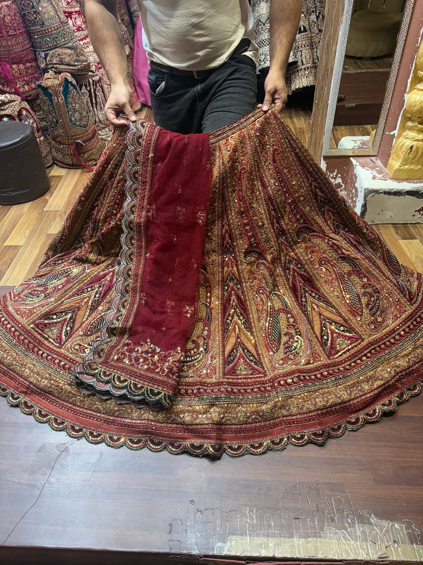Designer maroon double duptta multi Kali Bridal Lehenga