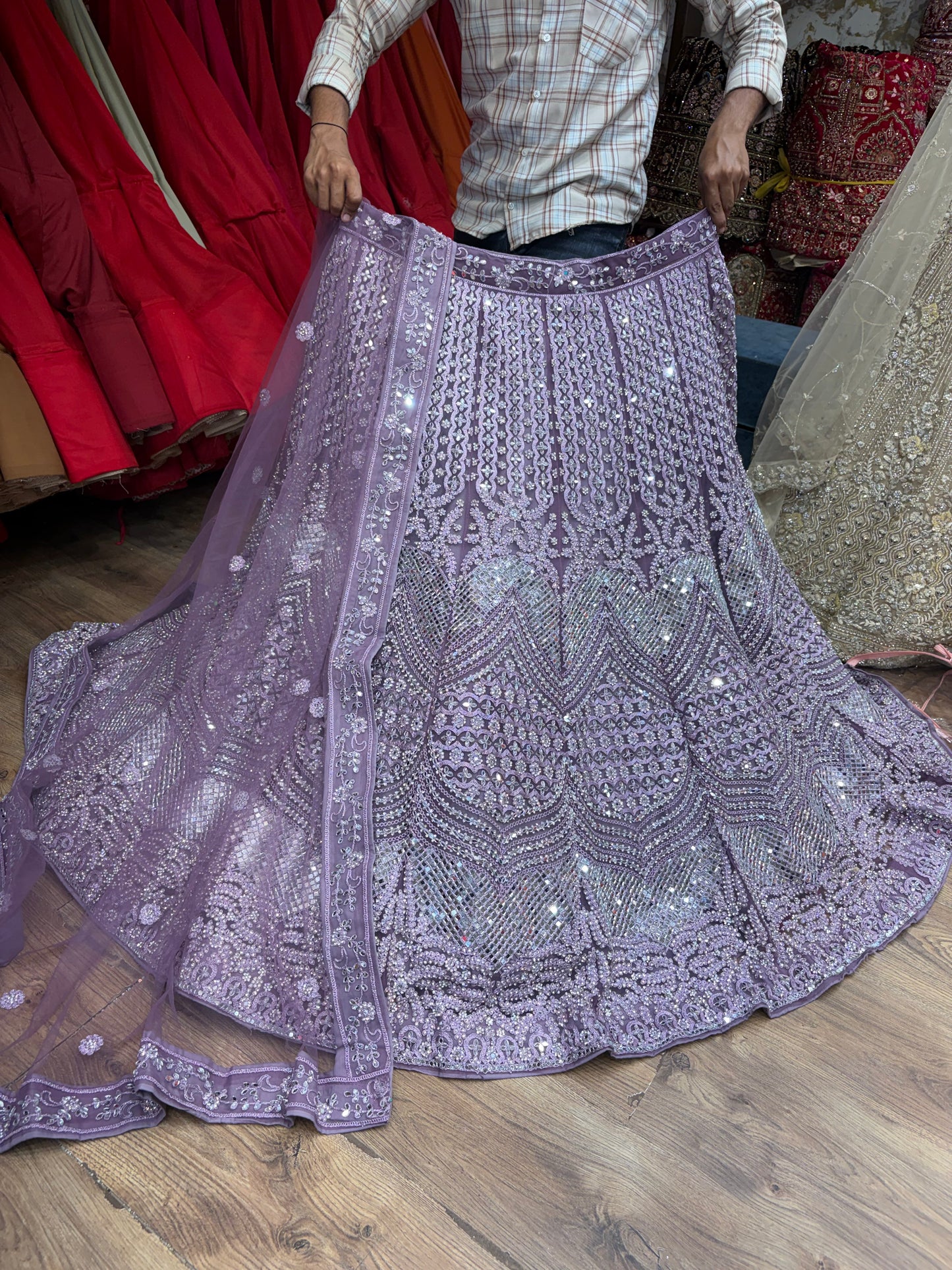 Lavender Mirror Work Lehenga