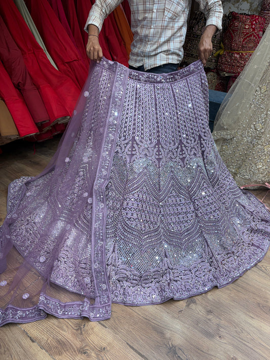 Lavender Mirror Work Lehenga
