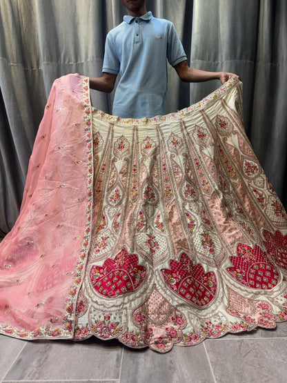 Tremendous White pink Crop Top Lehenga