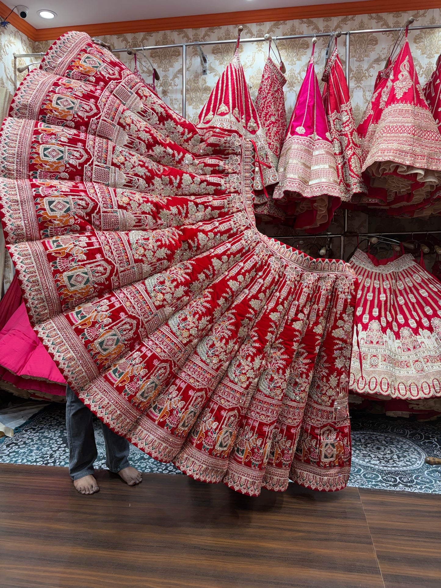 Rani Pink Doli Barat Peacock Ball Bridal Lehenga - Shopping World