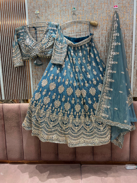 Blue Crop Top Lehenga