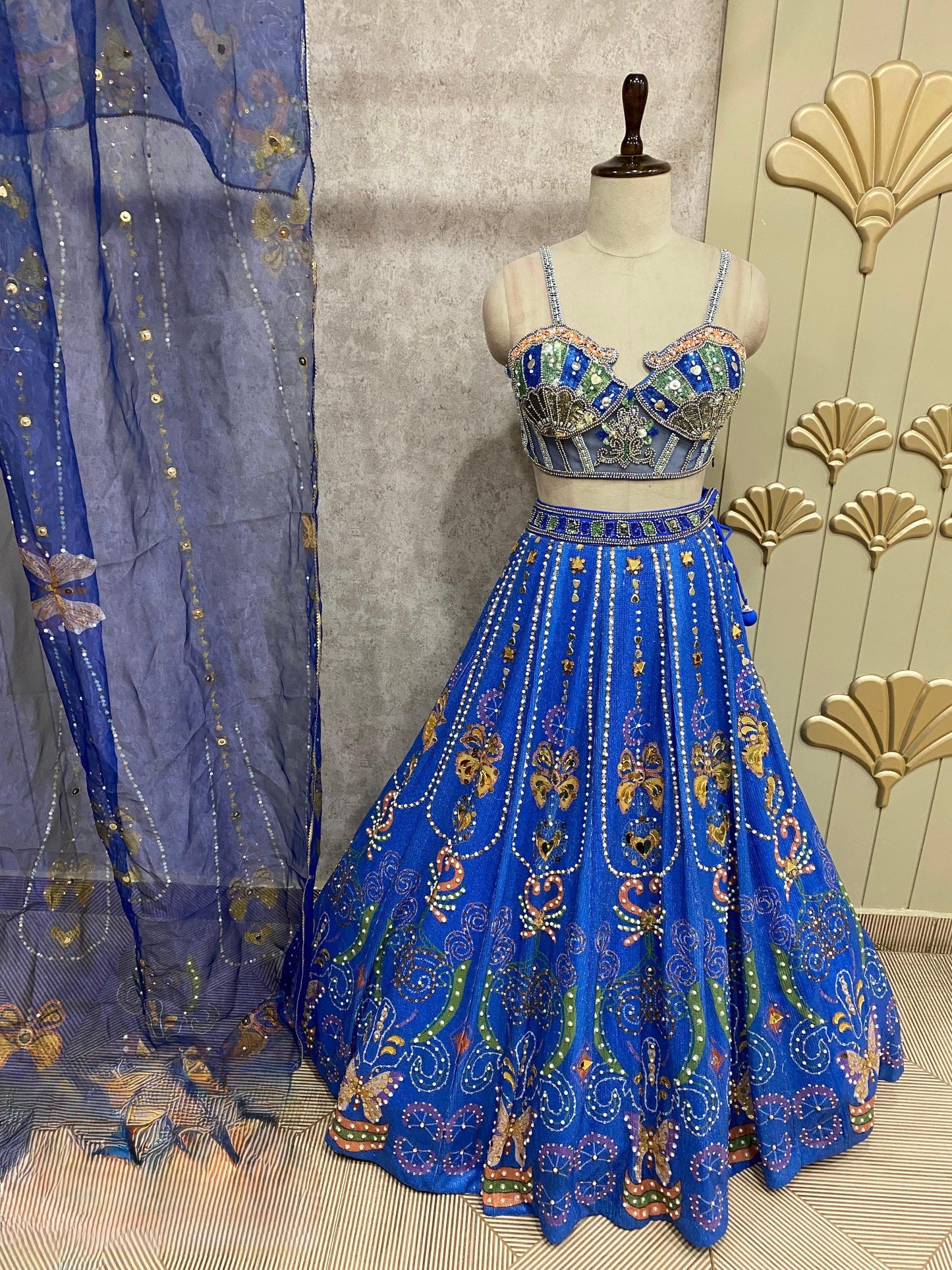 Blue PDP crop top Lehenga