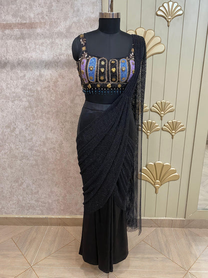 Black Designer Ready To Wear Drape Saree