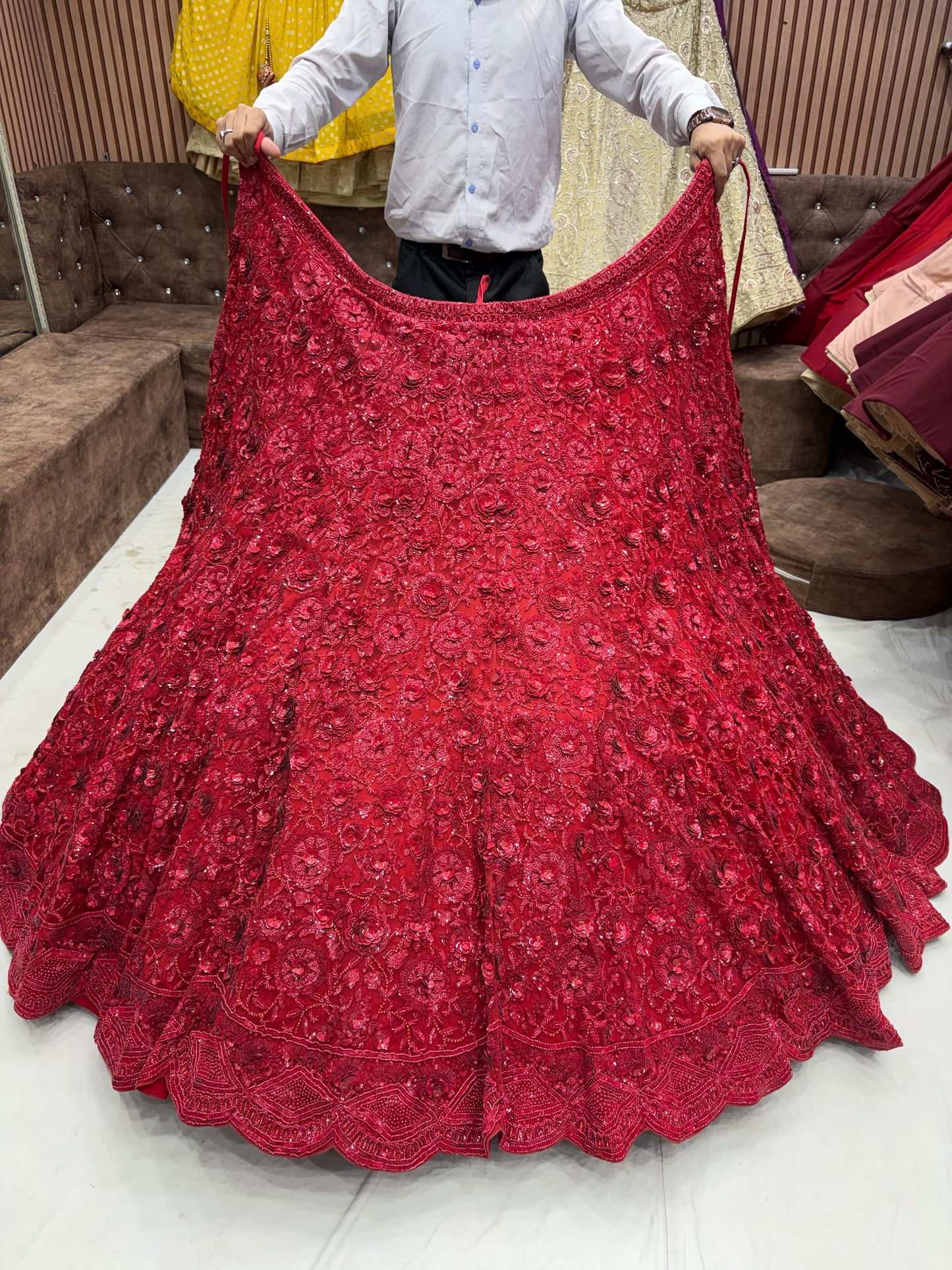 Red On Red monotone Lehenga