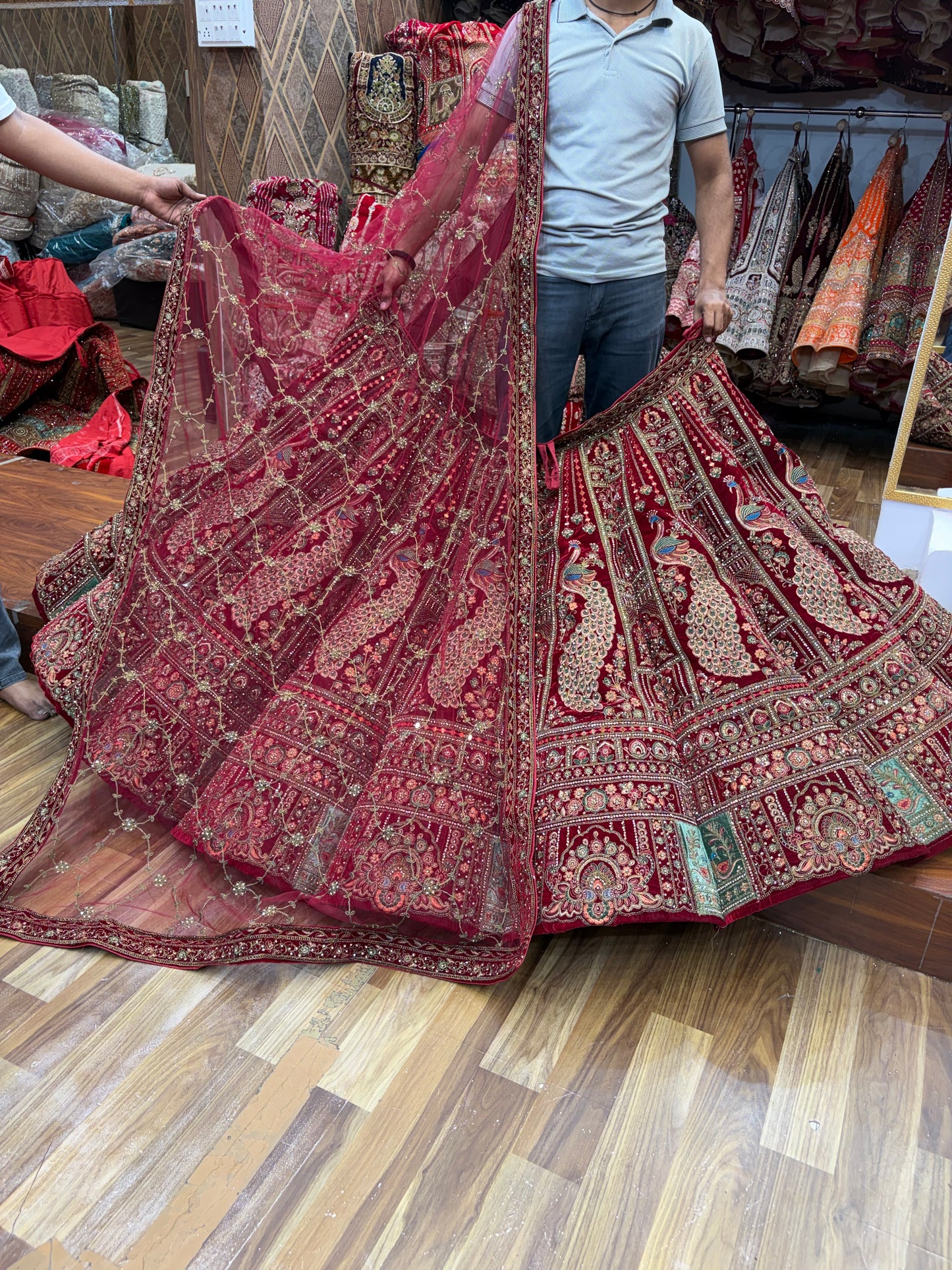 Maroon Peacock Ball Bridal Lehenga - Shopping World