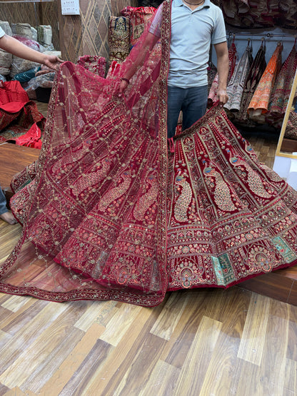 Maroon Peacock Ball Bridal Lehenga - Shopping World