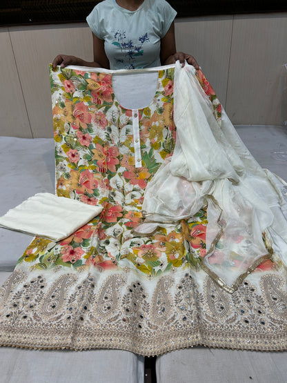 White Designer Unstitched Suit