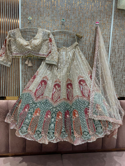 Golden Green Double Shade Crop Top Lehenga