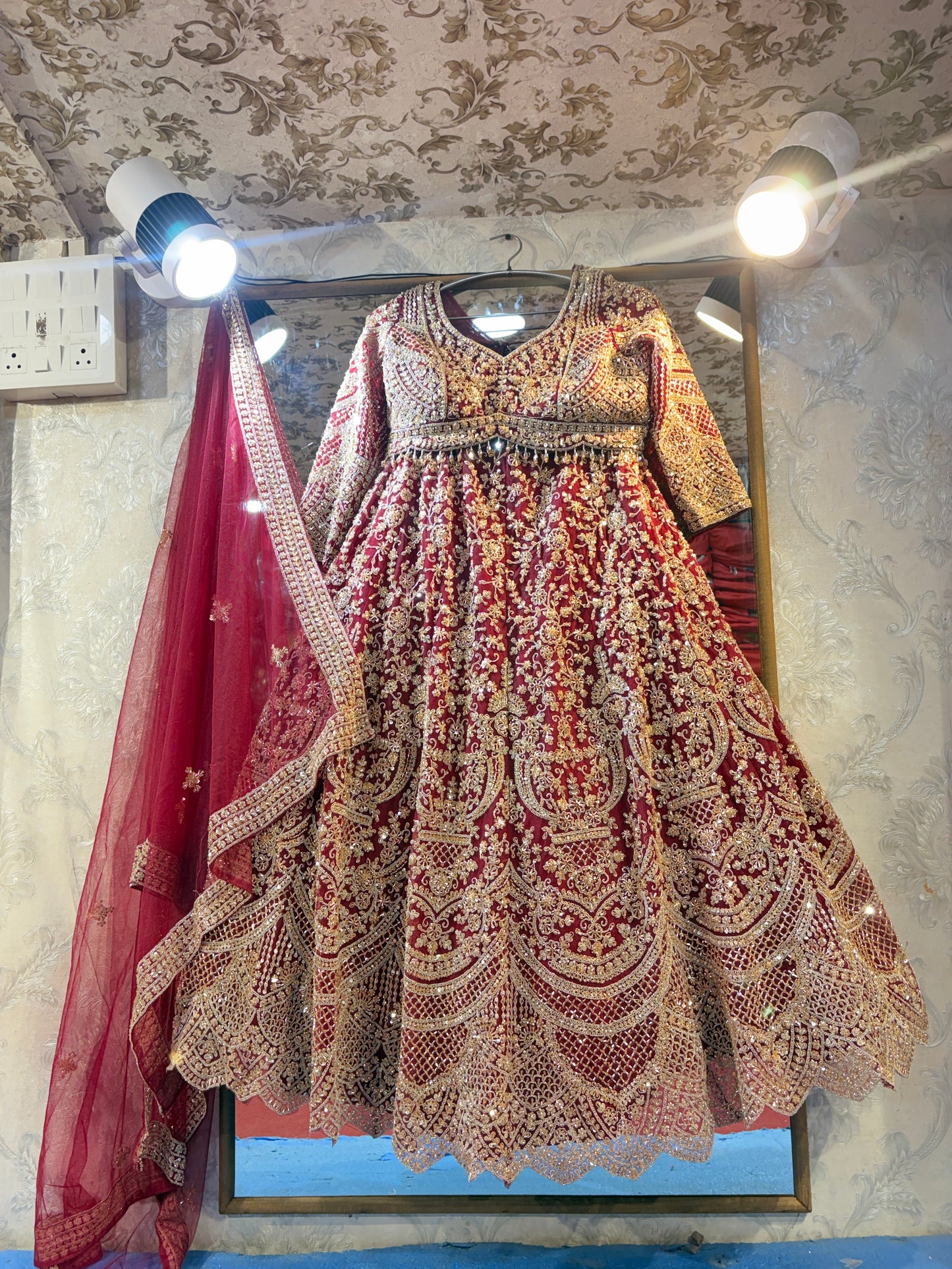 Eye catching maroon crop top Lehenga