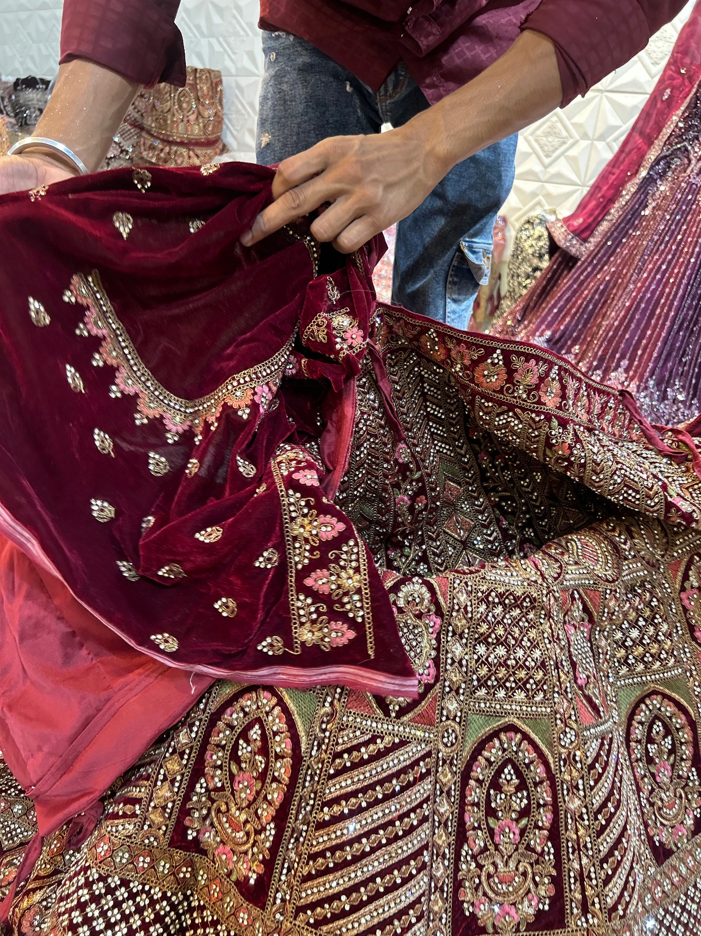 Glamorous maroon bridal Lehenga