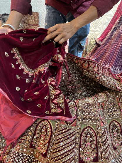 Glamorous maroon bridal Lehenga