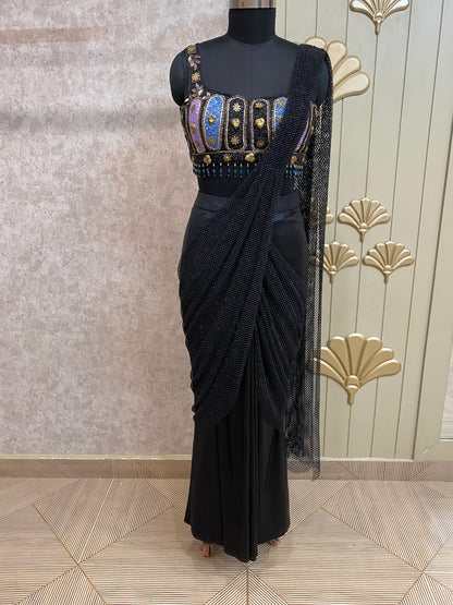 Black Designer Ready To Wear Drape Saree